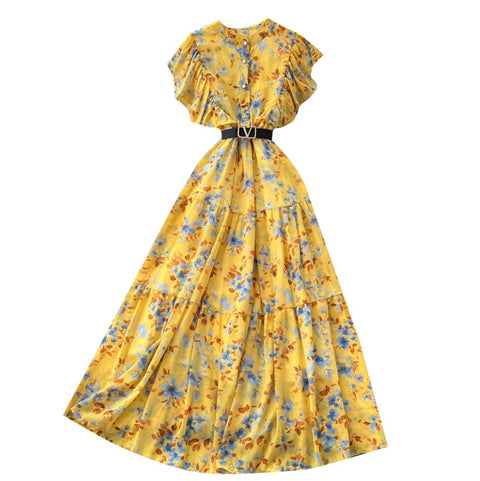 Pastoral Style Floral Draped Shirt Dress
