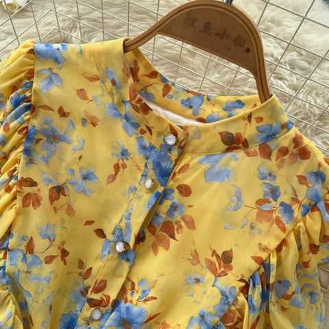 Pastoral Style Floral Draped Shirt Dress