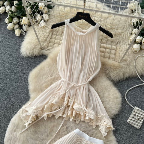 Halter Top & Pleated A-line 2Pcs