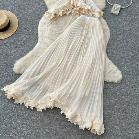 Halter Top & Pleated A-line 2Pcs