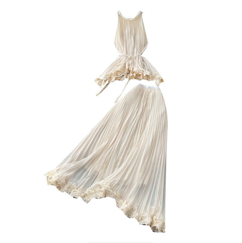 Halter Top & Pleated A-line 2Pcs