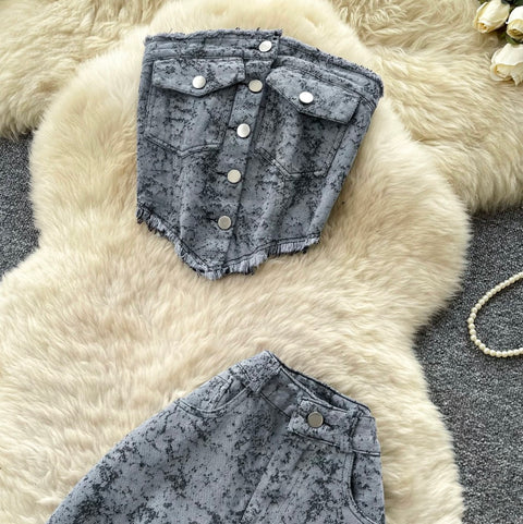 Tank Top & Distressed Jeans Denim 2Pcs