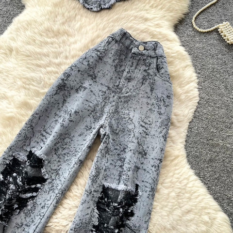 Tank Top & Distressed Jeans Denim 2Pcs