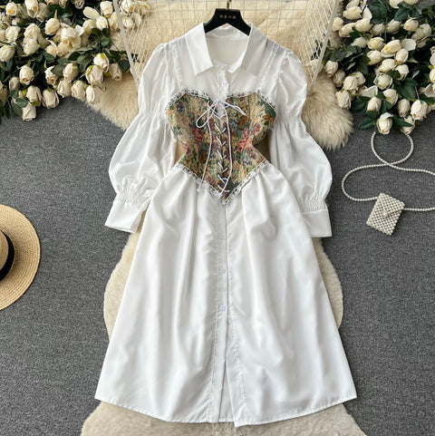 White Dress & Floral Vest 2Pcs