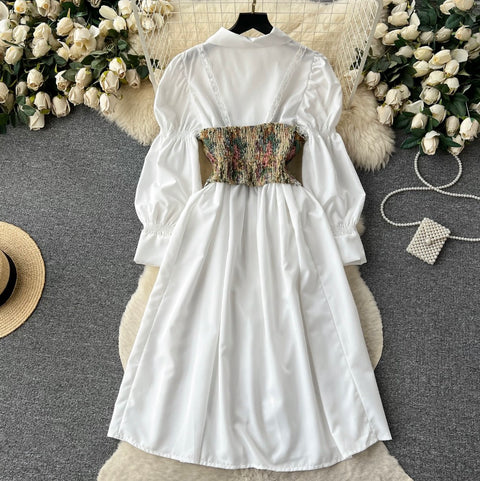 White Dress & Floral Vest 2Pcs
