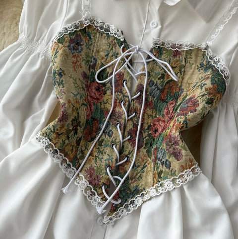 White Dress & Floral Vest 2Pcs