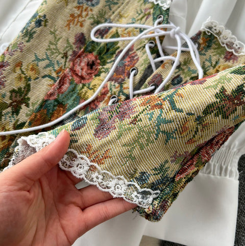 White Dress & Floral Vest 2Pcs