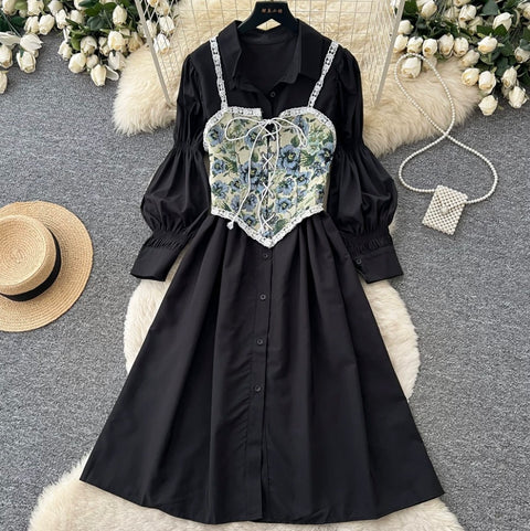 White Dress & Floral Vest 2Pcs