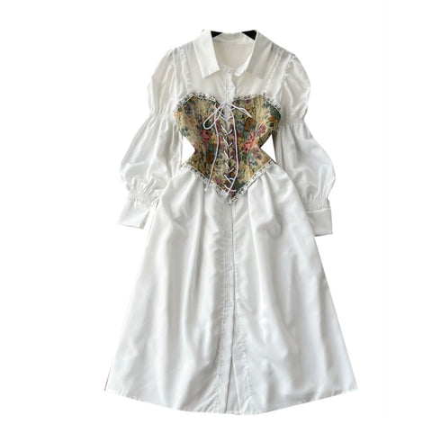 White Dress & Floral Vest 2Pcs