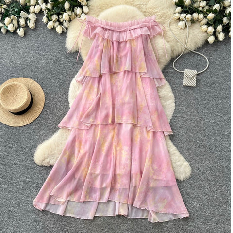 French Style Pink Layered Dress