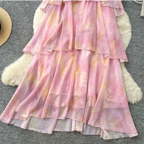 French Style Pink Layered Dress
