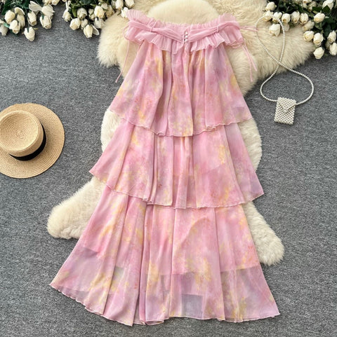 French Style Pink Layered Dress