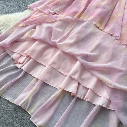 French Style Pink Layered Dress