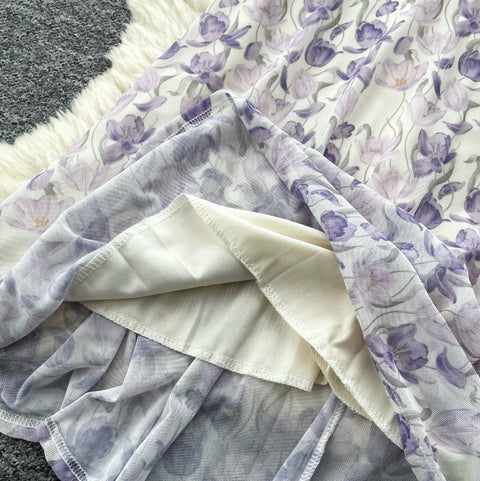 Floral Print Slim-fit Halter Dress
