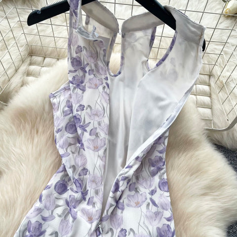 Floral Print Slim-fit Halter Dress
