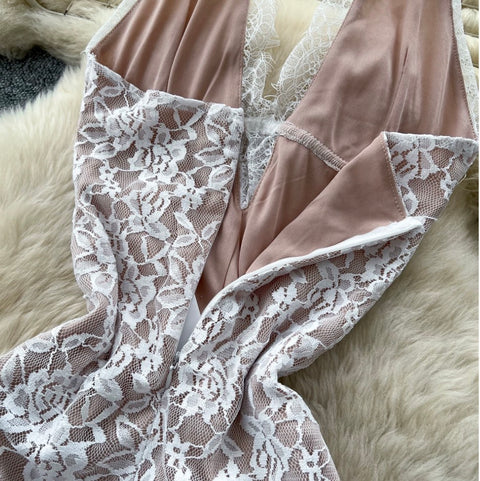 White Hollowed Lace Halter Dress