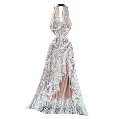 White Hollowed Lace Halter Dress