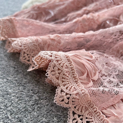 Lace Patchwork Blouse & Skirt 2Pcs