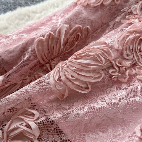 Lace Patchwork Blouse & Skirt 2Pcs