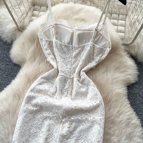 Apricot Hollowed Lace Slip Dress