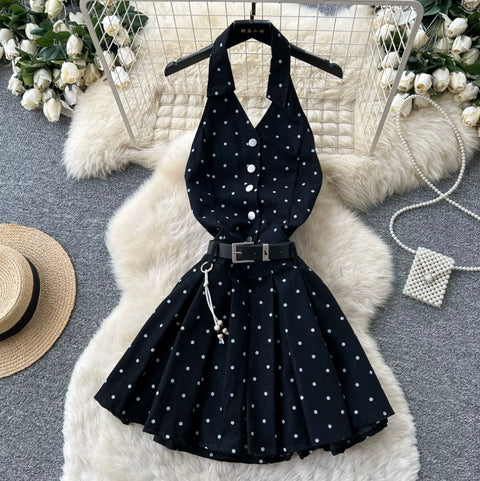 Polka Dot Print Halter Dress