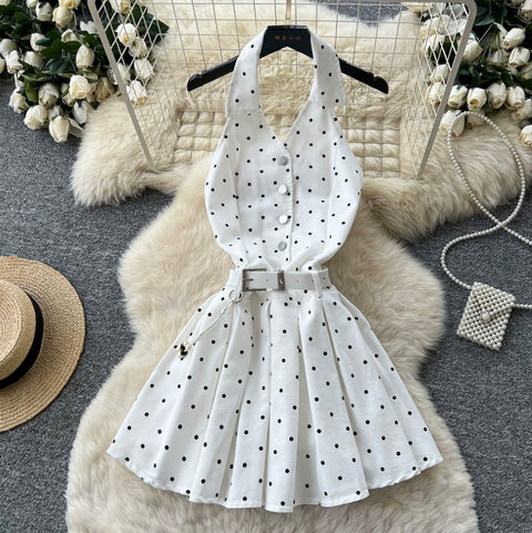 Polka Dot Print Halter Dress