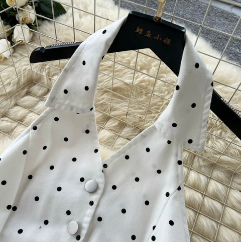 Polka Dot Print Halter Dress