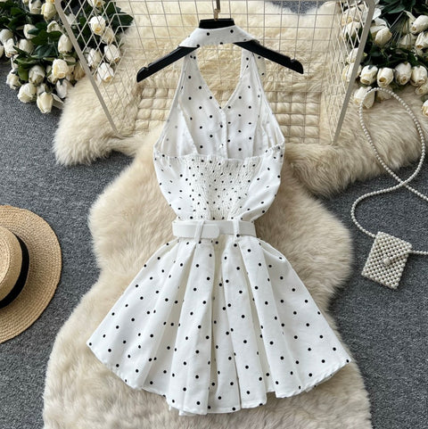 Polka Dot Print Halter Dress