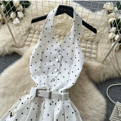 Polka Dot Print Halter Dress