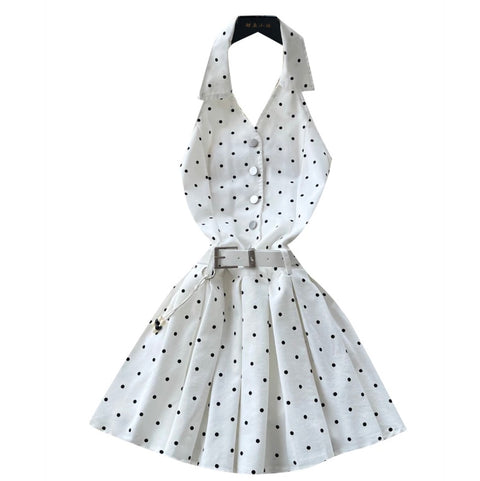 Polka Dot Print Halter Dress