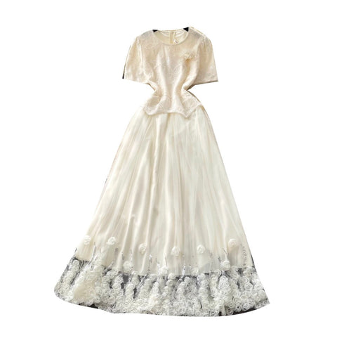Round Collar Apricot Lace Patchwork Dress
