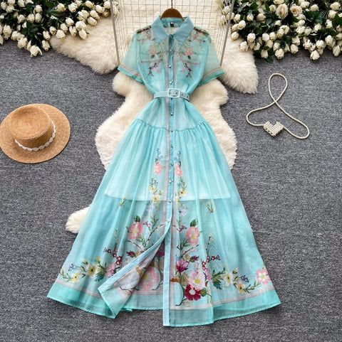 Lapeled Print A-line Shirt Dress