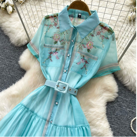 Lapeled Print A-line Shirt Dress