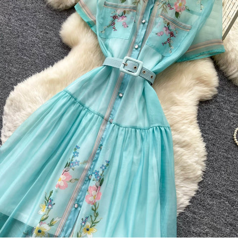 Lapeled Print A-line Shirt Dress