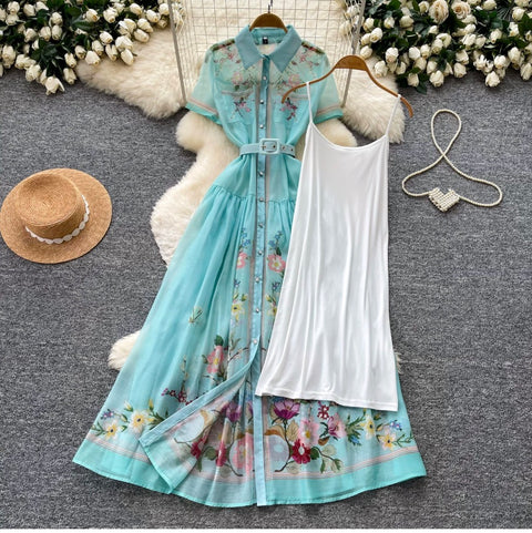 Lapeled Print A-line Shirt Dress