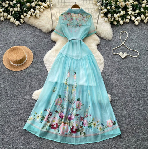 Lapeled Print A-line Shirt Dress