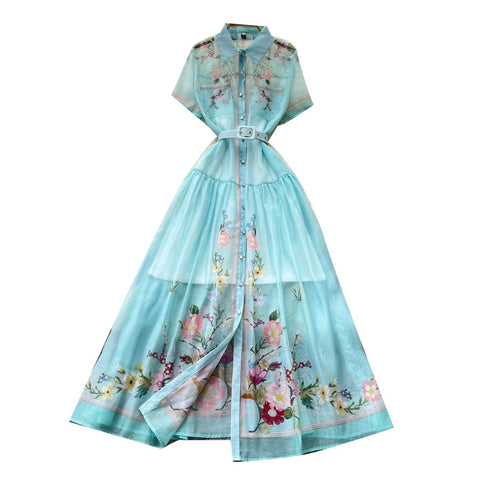 Lapeled Print A-line Shirt Dress