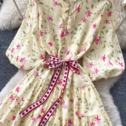 Sweetie Puffy Sleeve Floral Dress