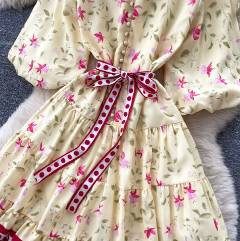 Sweetie Puffy Sleeve Floral Dress