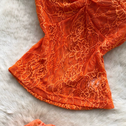 Orange Lace Top & Skirt 2Pcs