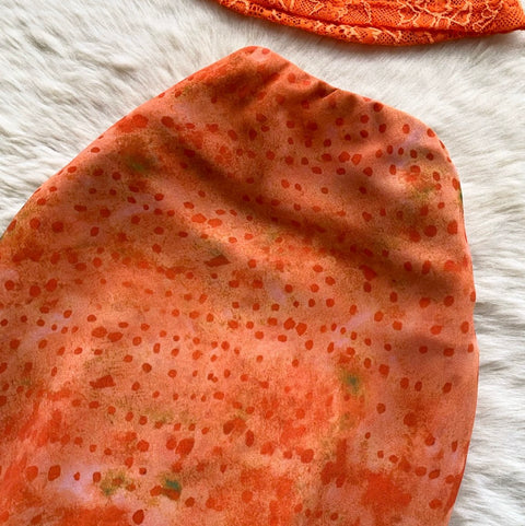 Orange Lace Top & Skirt 2Pcs