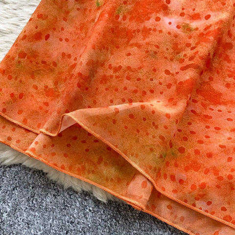 Orange Lace Top & Skirt 2Pcs