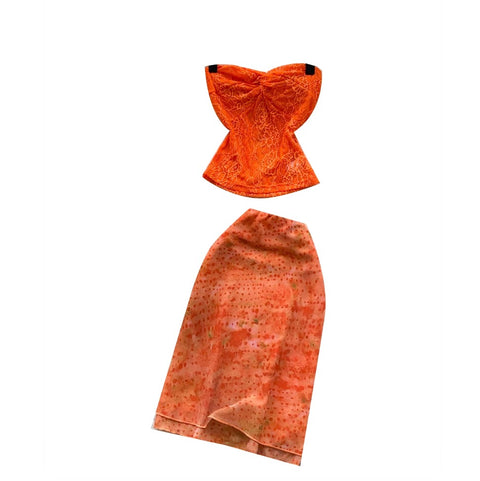 Orange Lace Top & Skirt 2Pcs