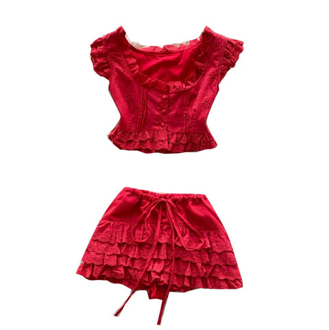 Embroidery Top & Mini Skirt 2Pcs