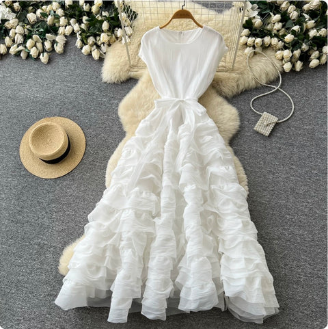 Simple Design Lace-up Ruffled Dress