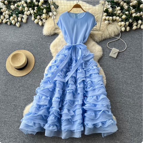 Simple Design Lace-up Ruffled Dress
