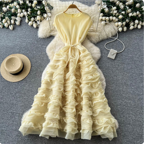 Simple Design Lace-up Ruffled Dress
