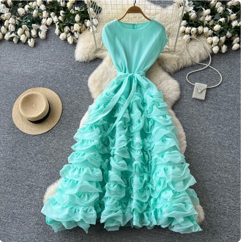Simple Design Lace-up Ruffled Dress
