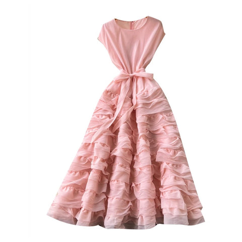 Simple Design Lace-up Ruffled Dress