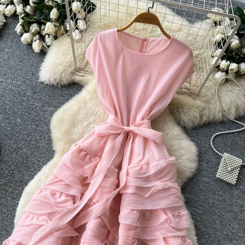 Simple Design Lace-up Ruffled Dress